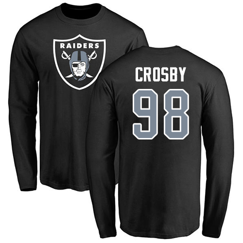 Men Oakland Raiders Olive Maxx Crosby Name and Number Logo NFL Football #98 Long Sleeve T Shirt->nfl t-shirts->Sports Accessory